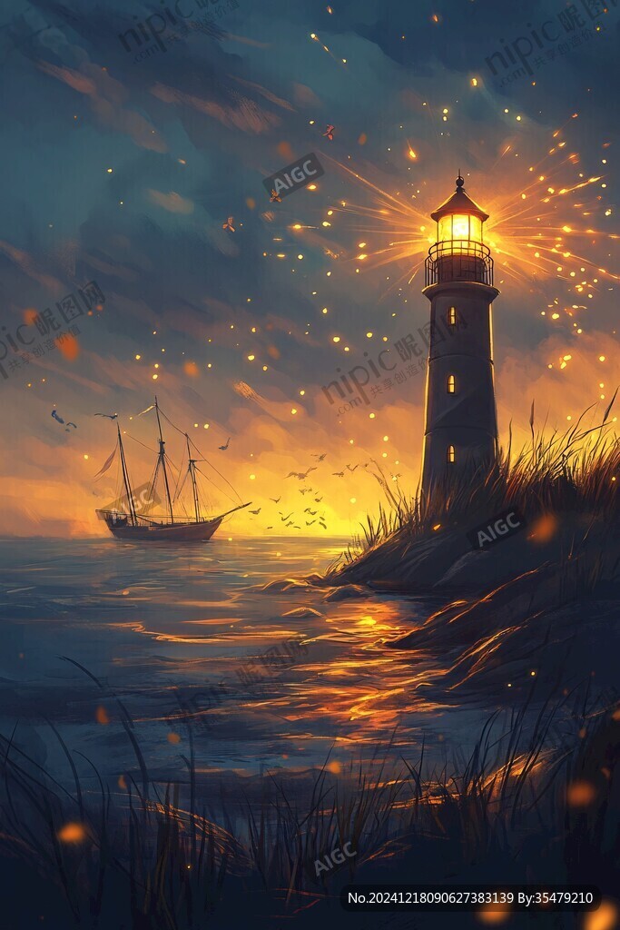 海上落日插画