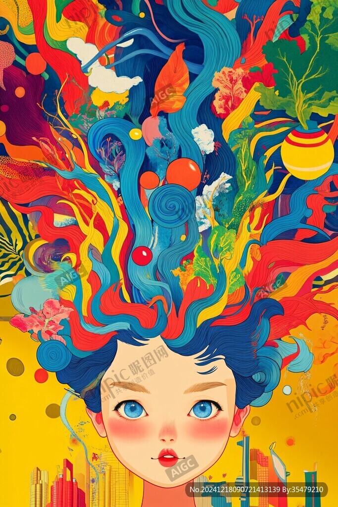梦幻人物创意插画
