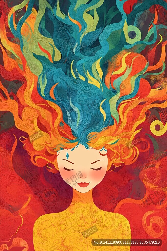 洗头女插画