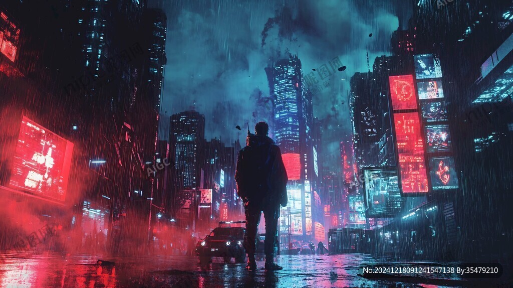 夜晚雨中行走的人