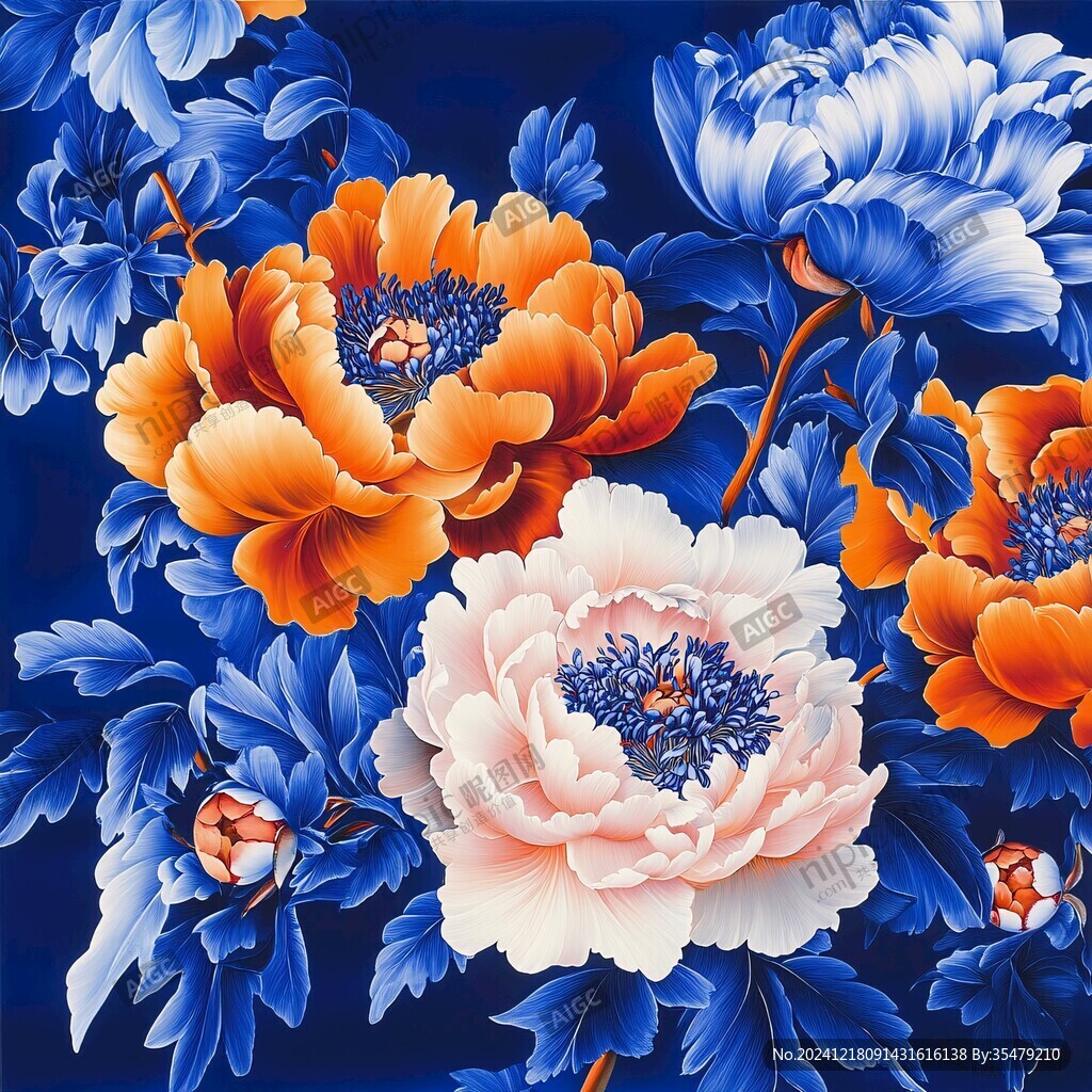 立体手绘牡丹花卉