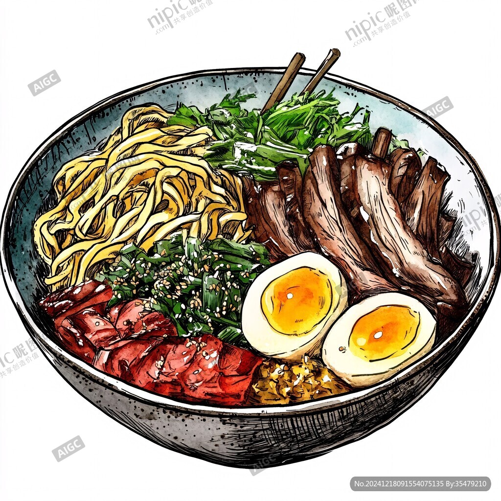 冷面实物插画