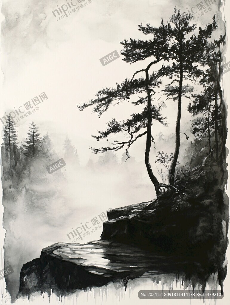 松林水墨画