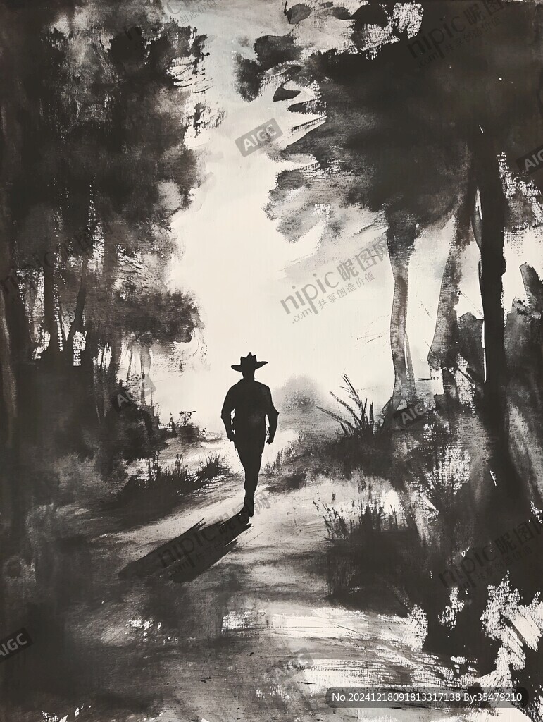 人物剪影油画