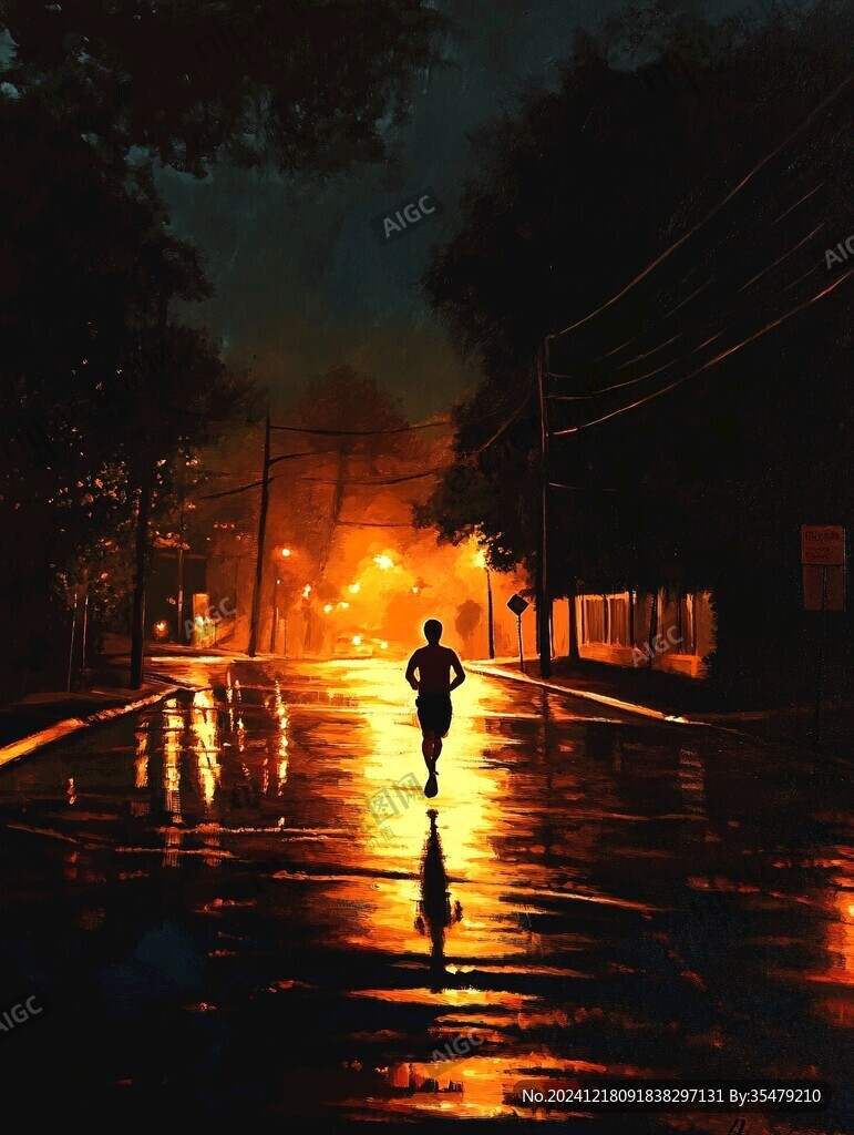 夜晚雨中行走的人