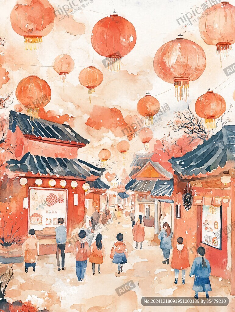过年场景插画