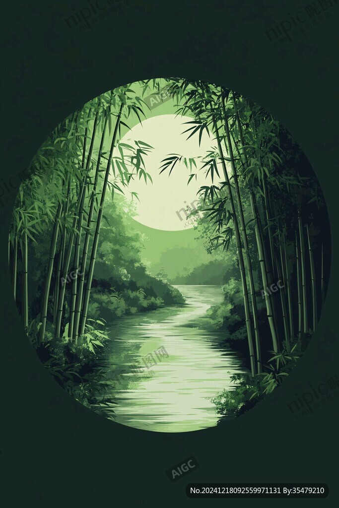 山水竹林插画