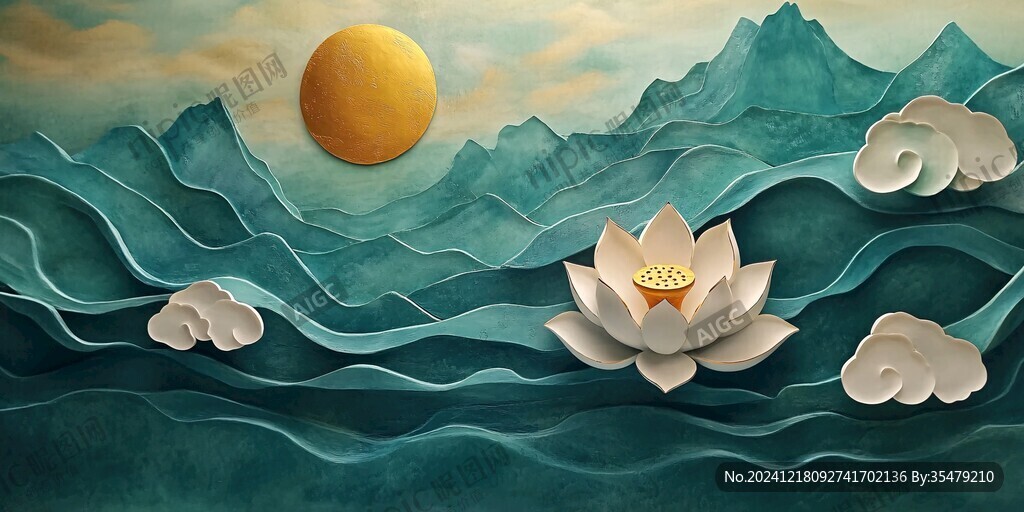 禅意莲花壁画