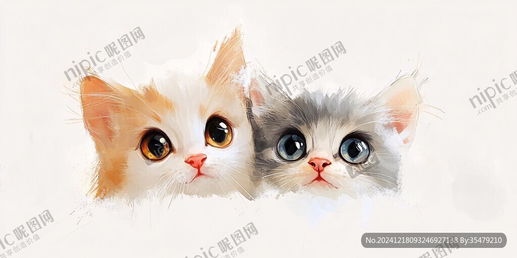 手绘大眼萌猫咪装饰画