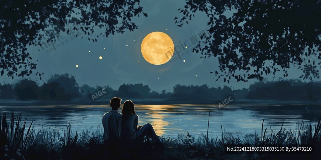 夜晚月下聊天