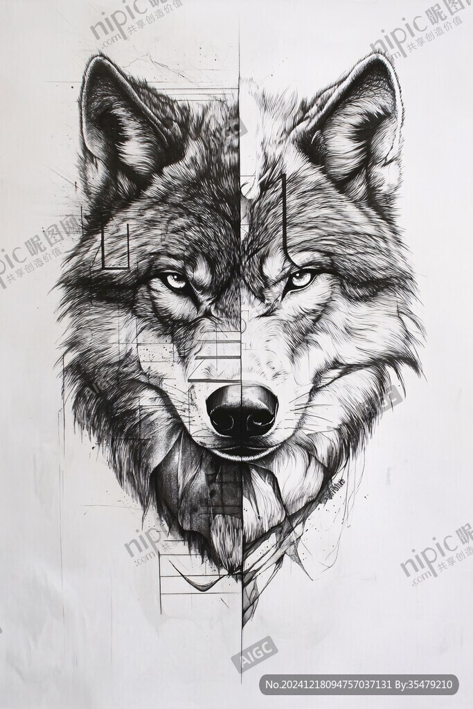 狼彩铅画