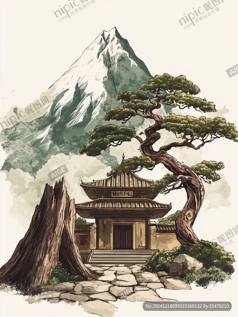 迎客松插画