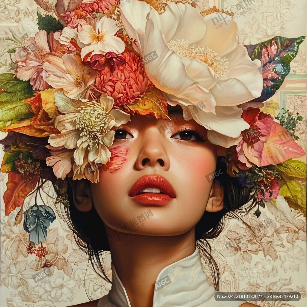 手绘艺术女人花挂画