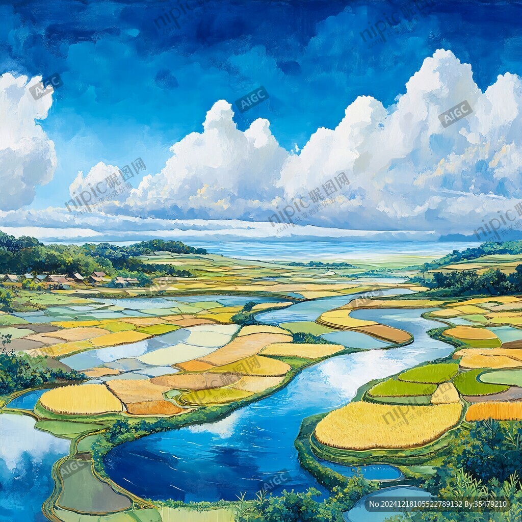 稻田风景插画