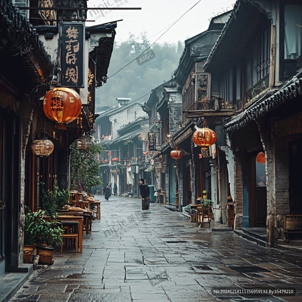 雨中古街