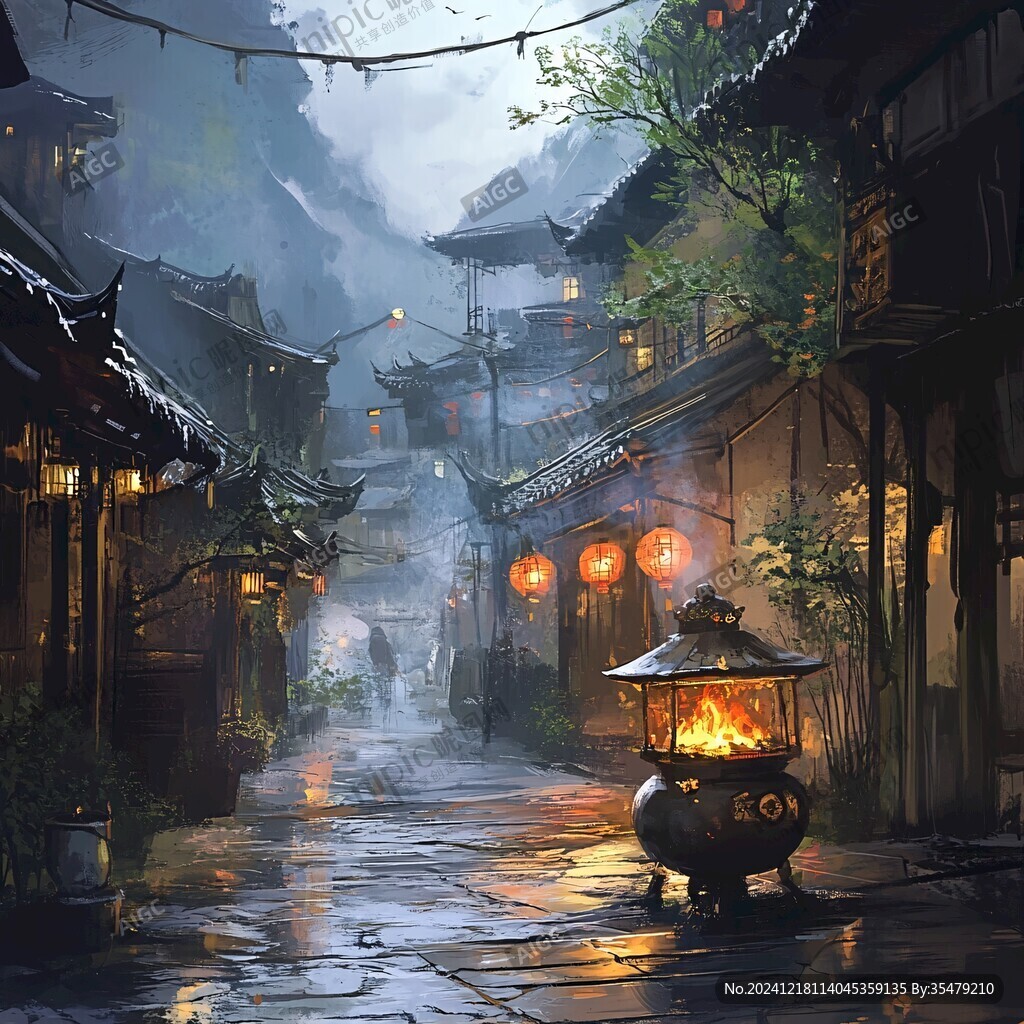 古代街道夜景