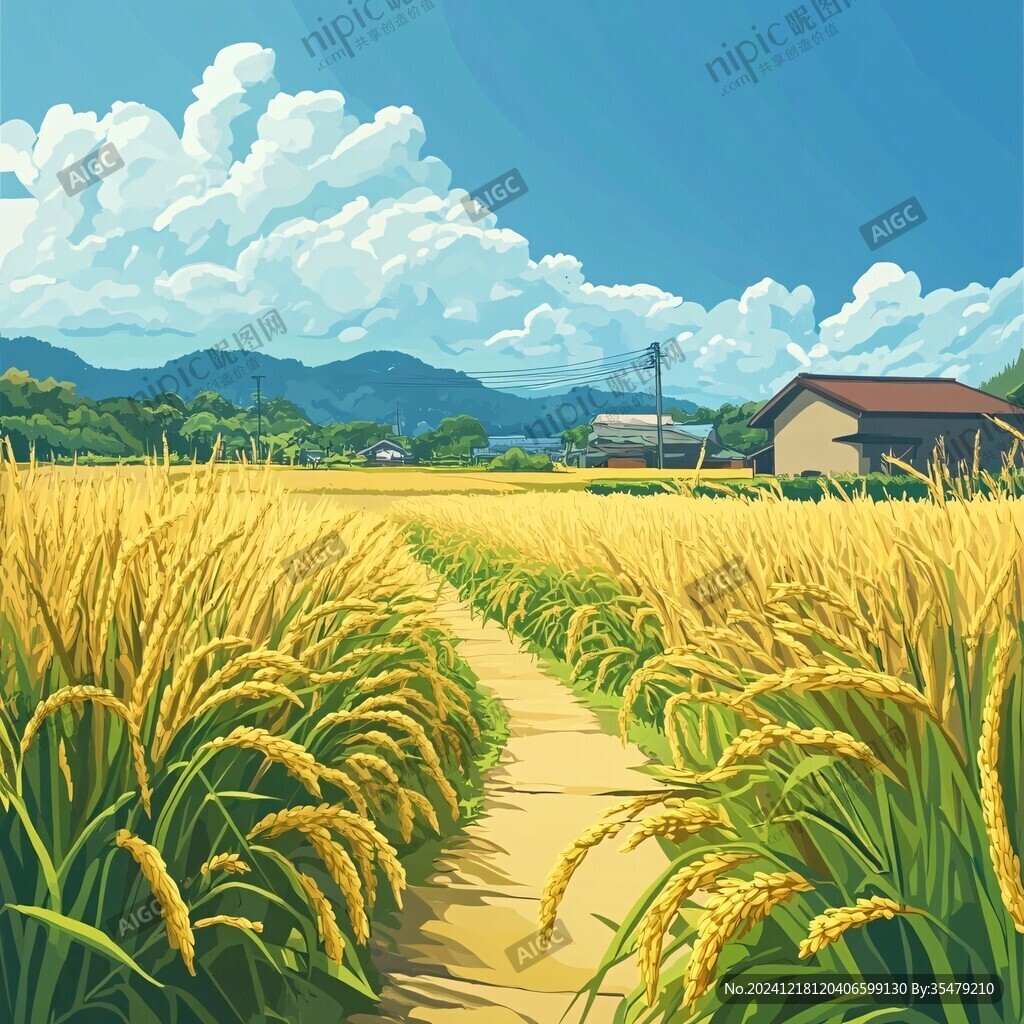 稻田风景插画