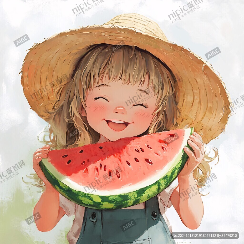 手绘西瓜与小孩