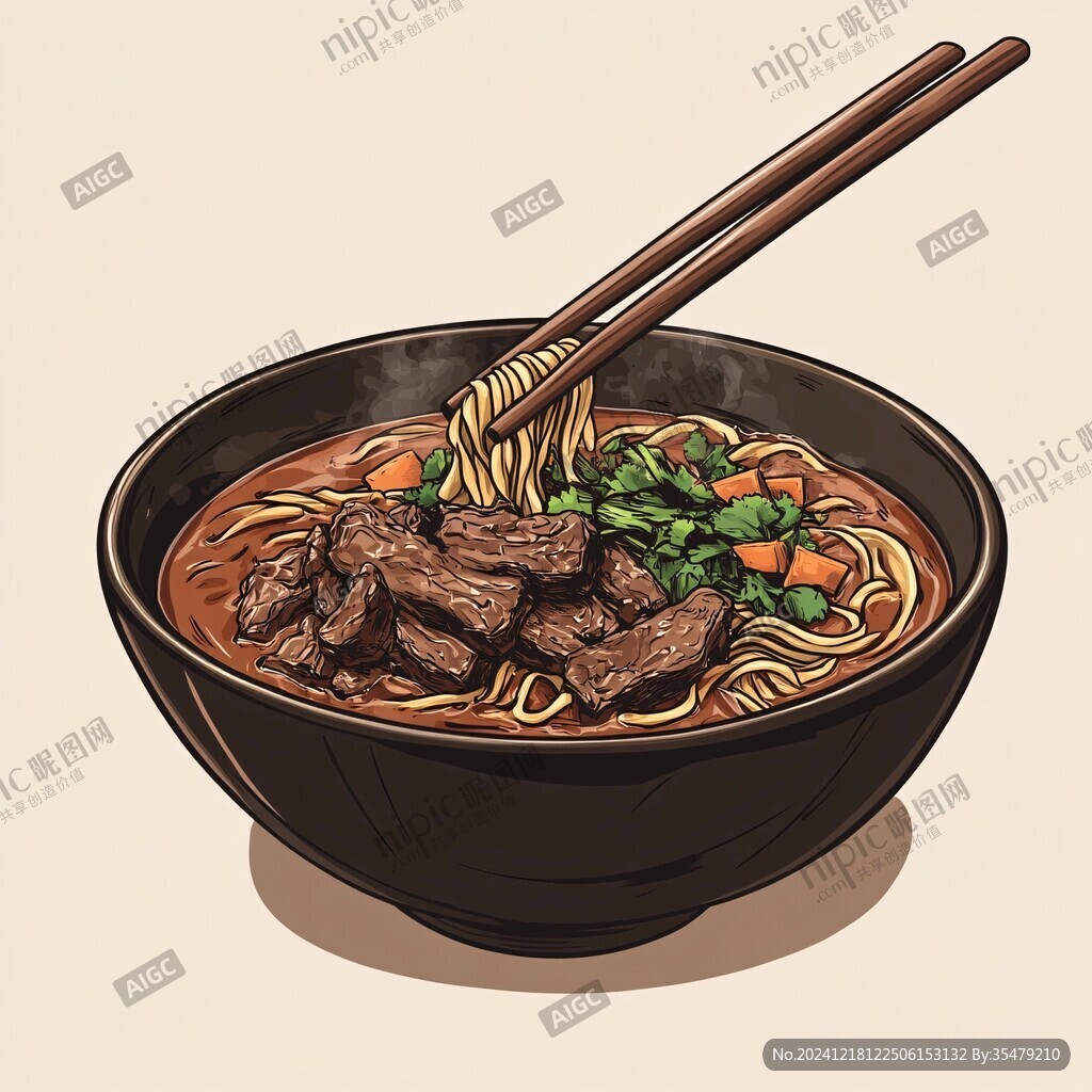 红烧牛肉面插画