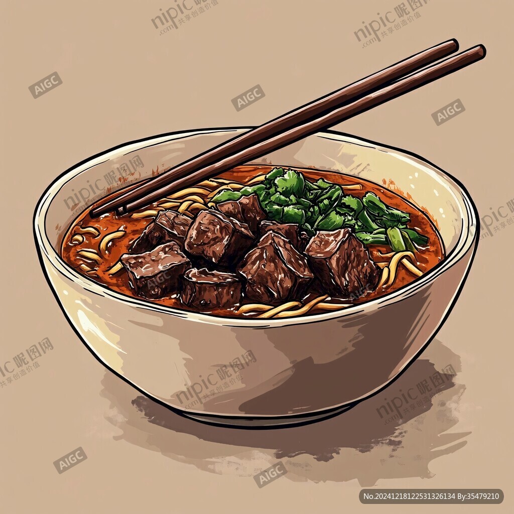 红烧牛肉面插画