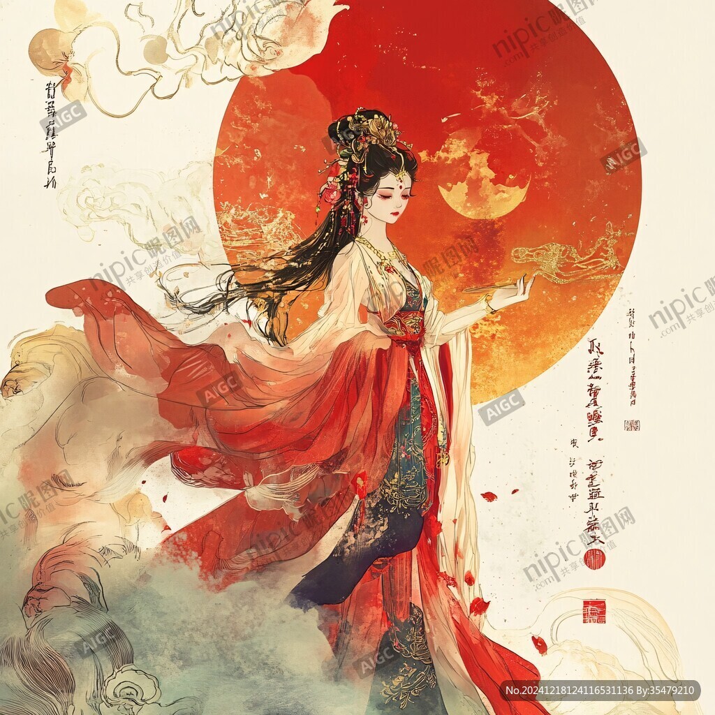 貂蝉拜月古典美女
