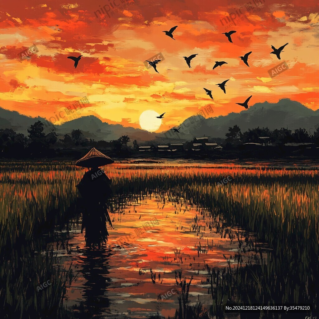 插画落日
