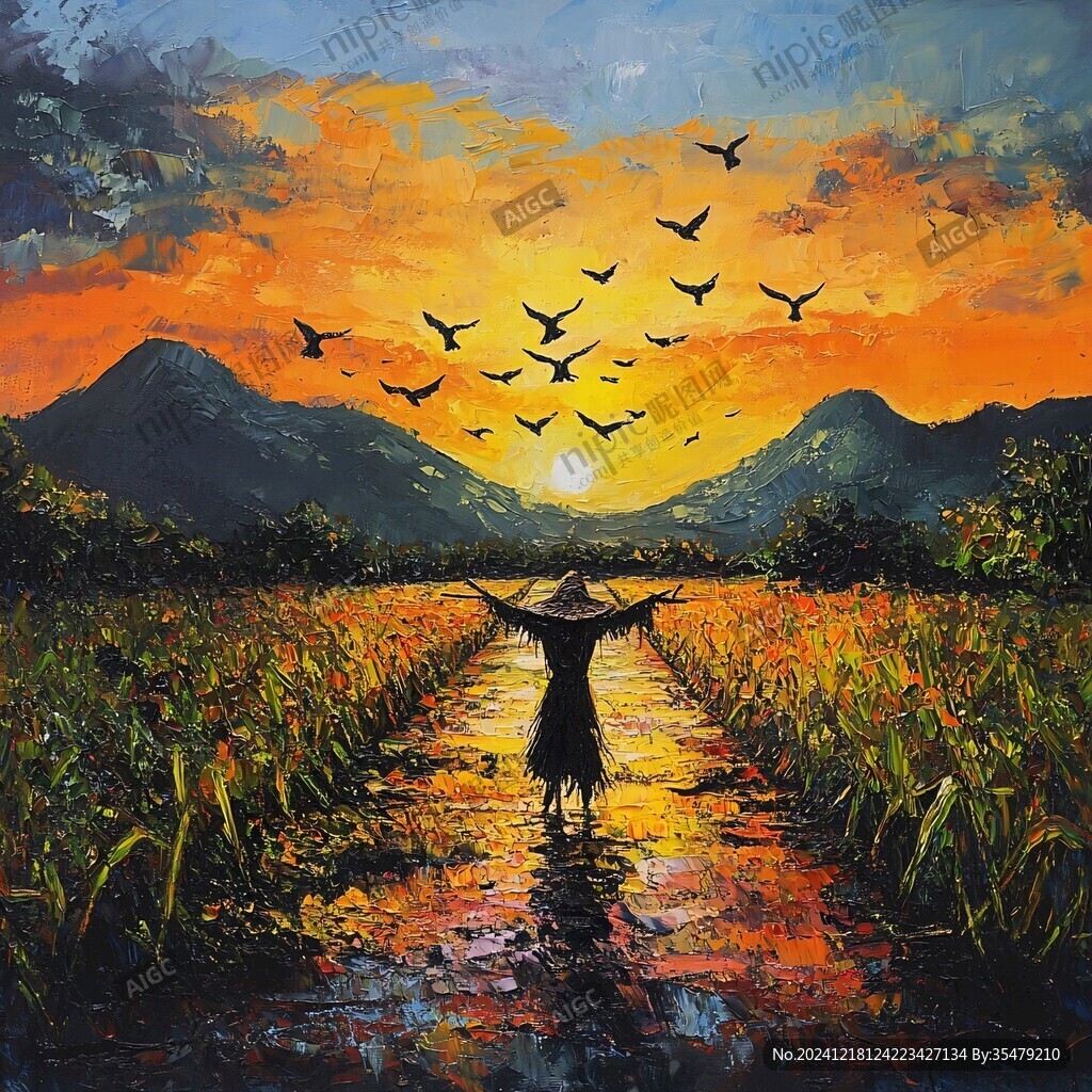 插画夕阳下