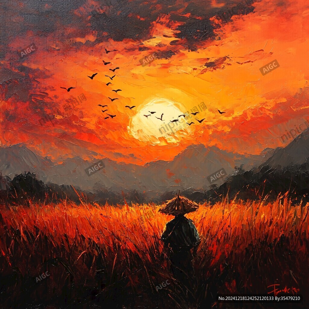 插画夕阳下