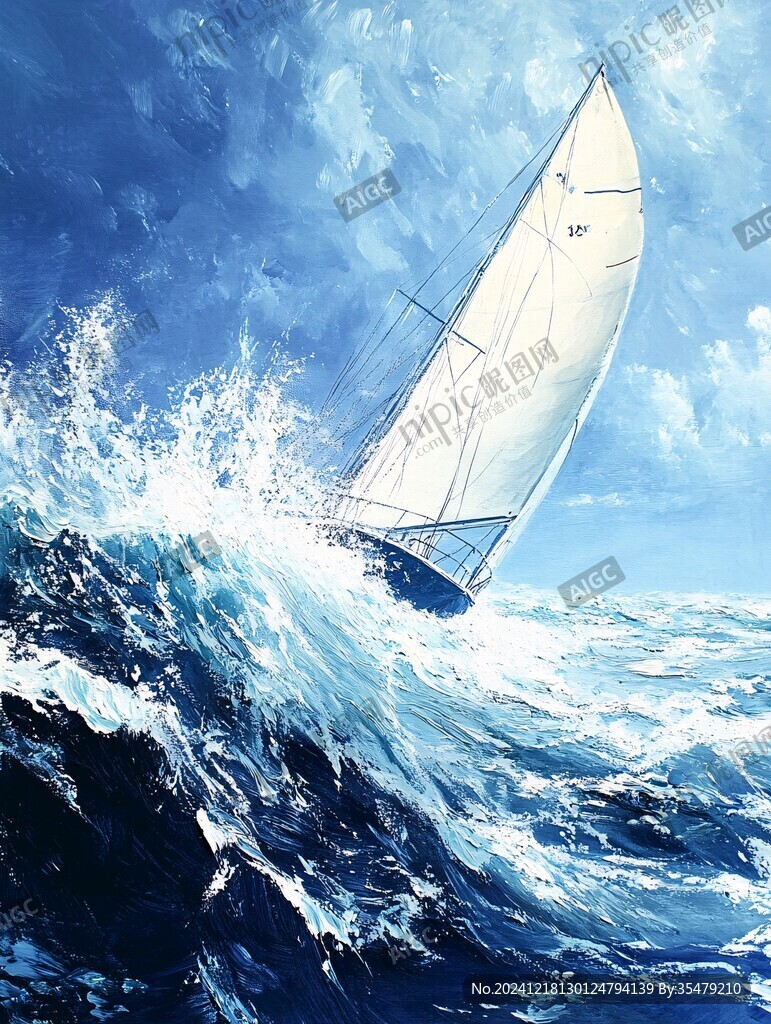 扬帆踏浪油画