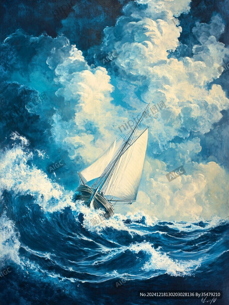 扬帆踏浪油画