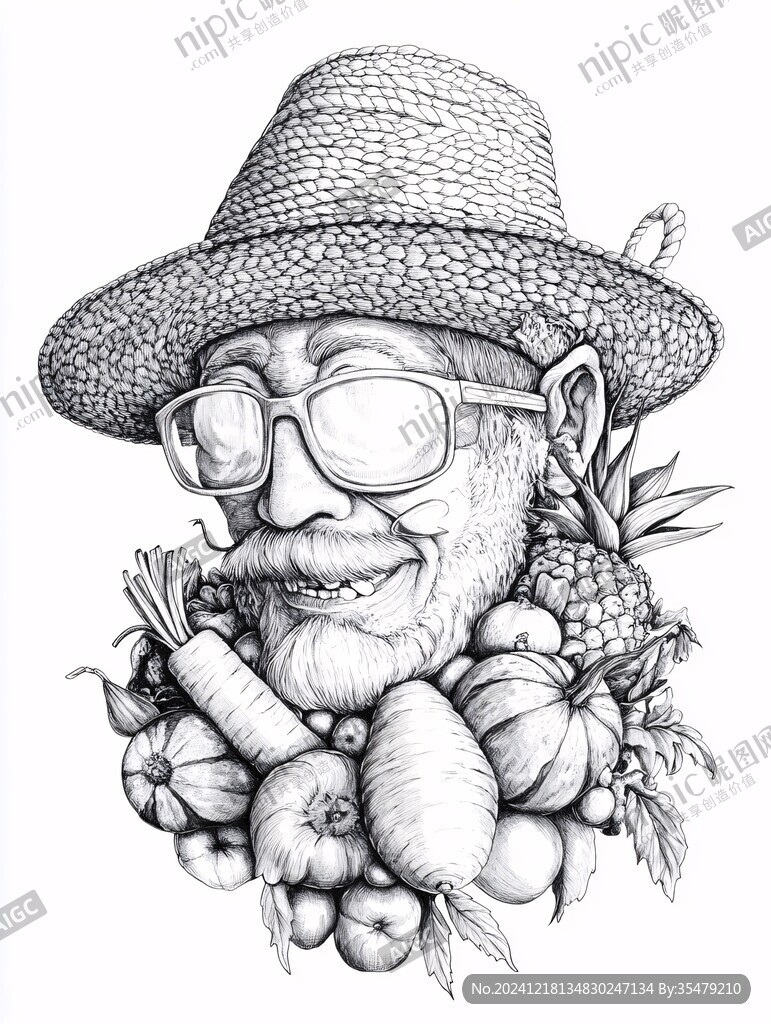 欧美卖菜人物手绘