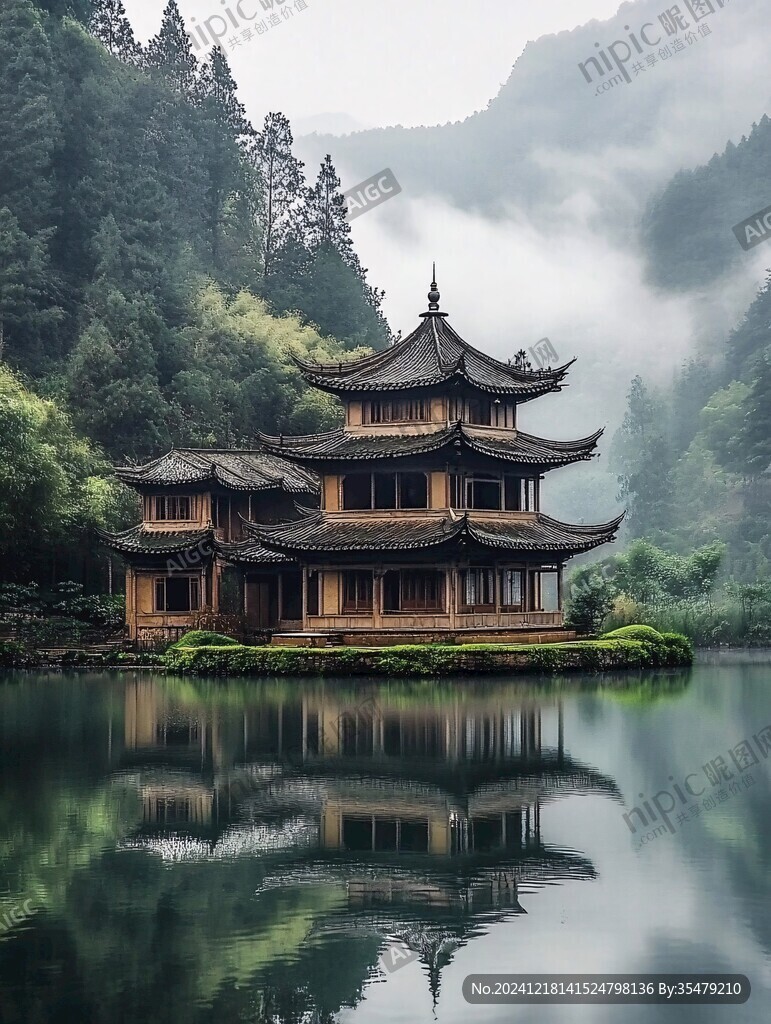 山水楼阁雅致意境风