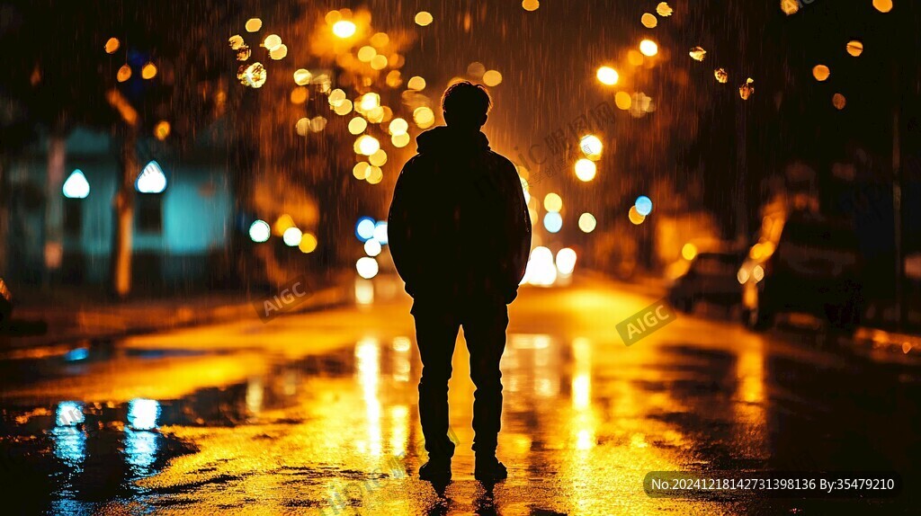 夜晚雨中行走的人