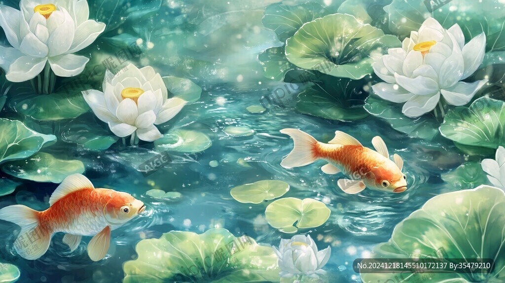 荷花锦鲤插画