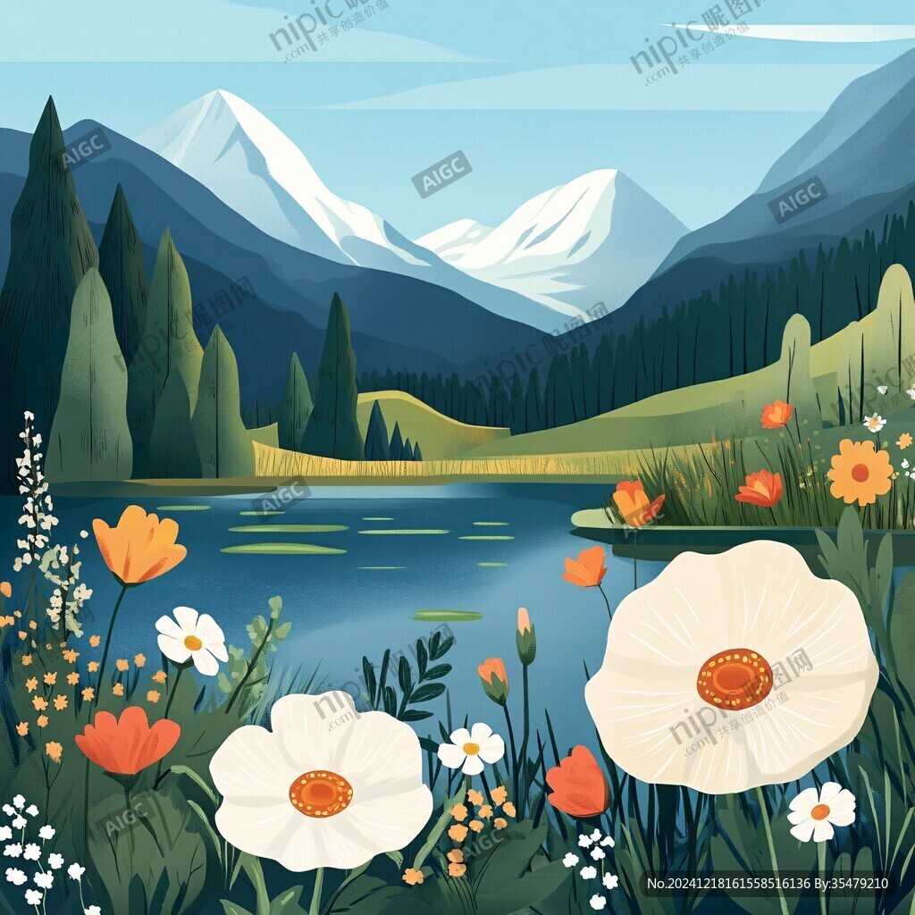 扁平化自然插画