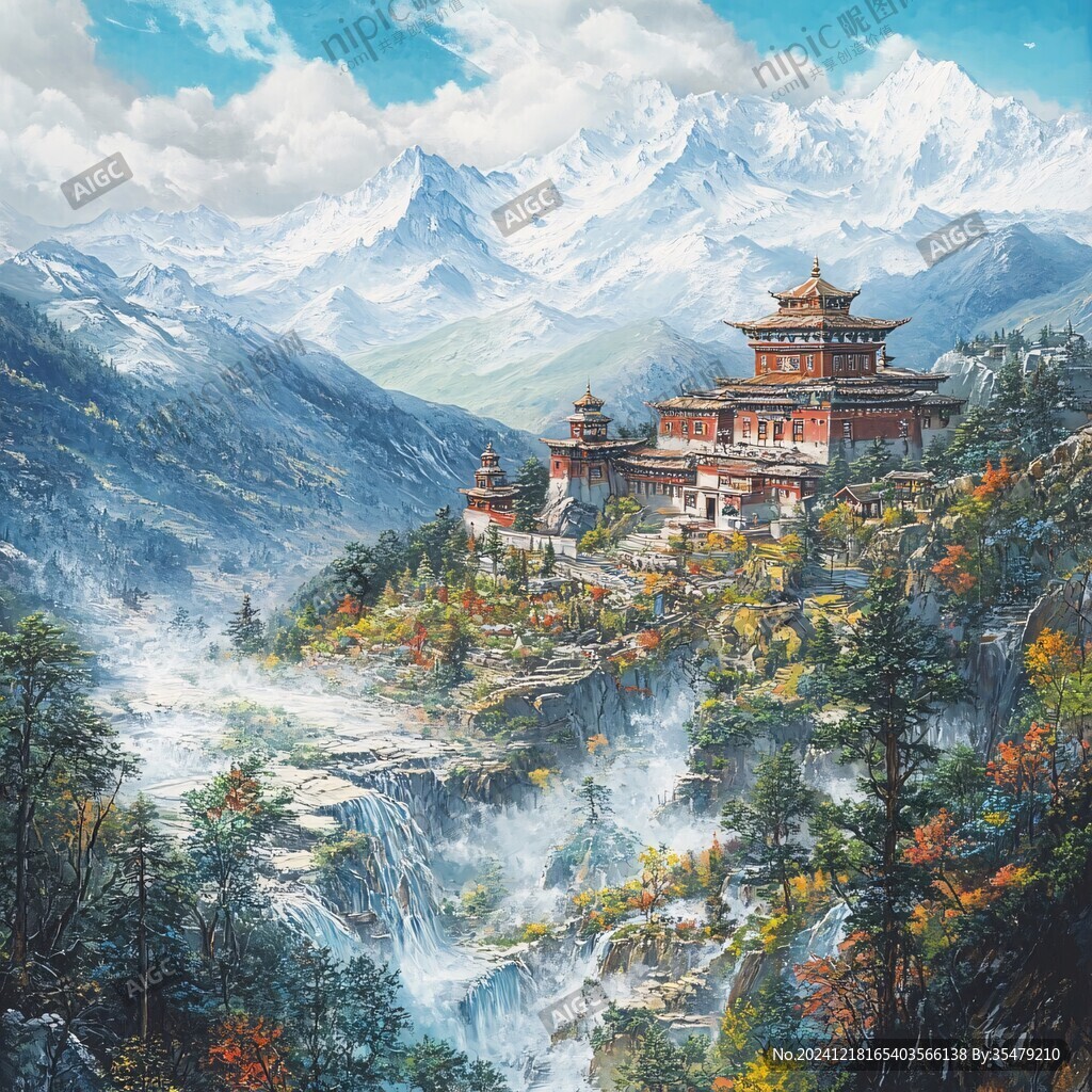 天界晓钟风景插画