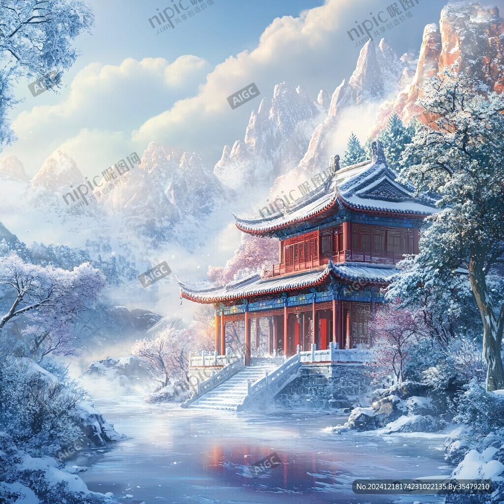 天界晓钟风景插画