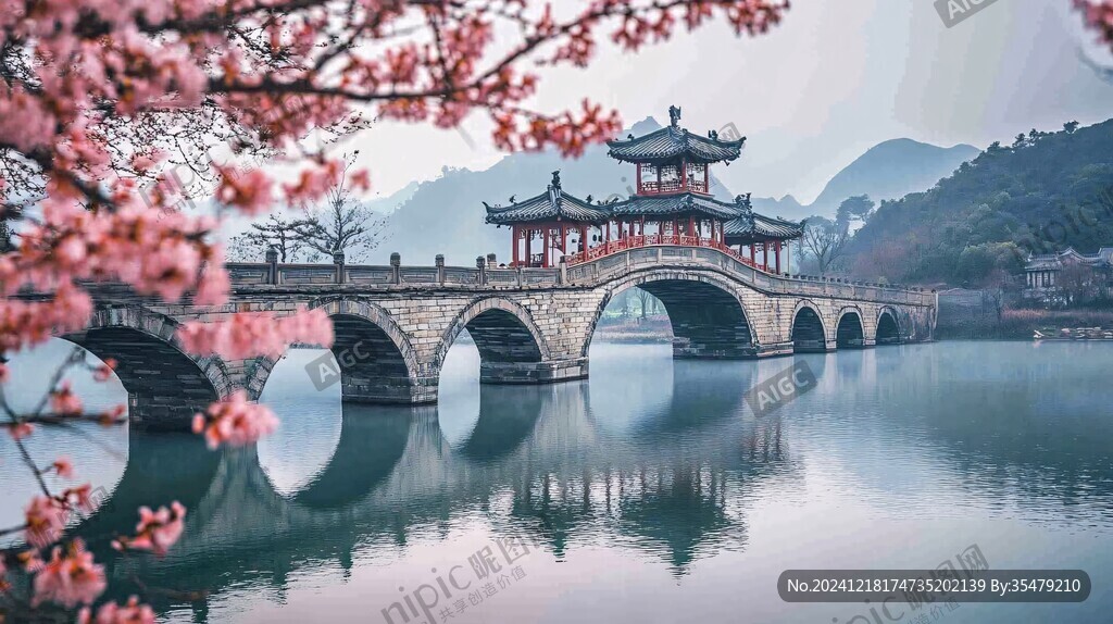 广济桥与木棉花