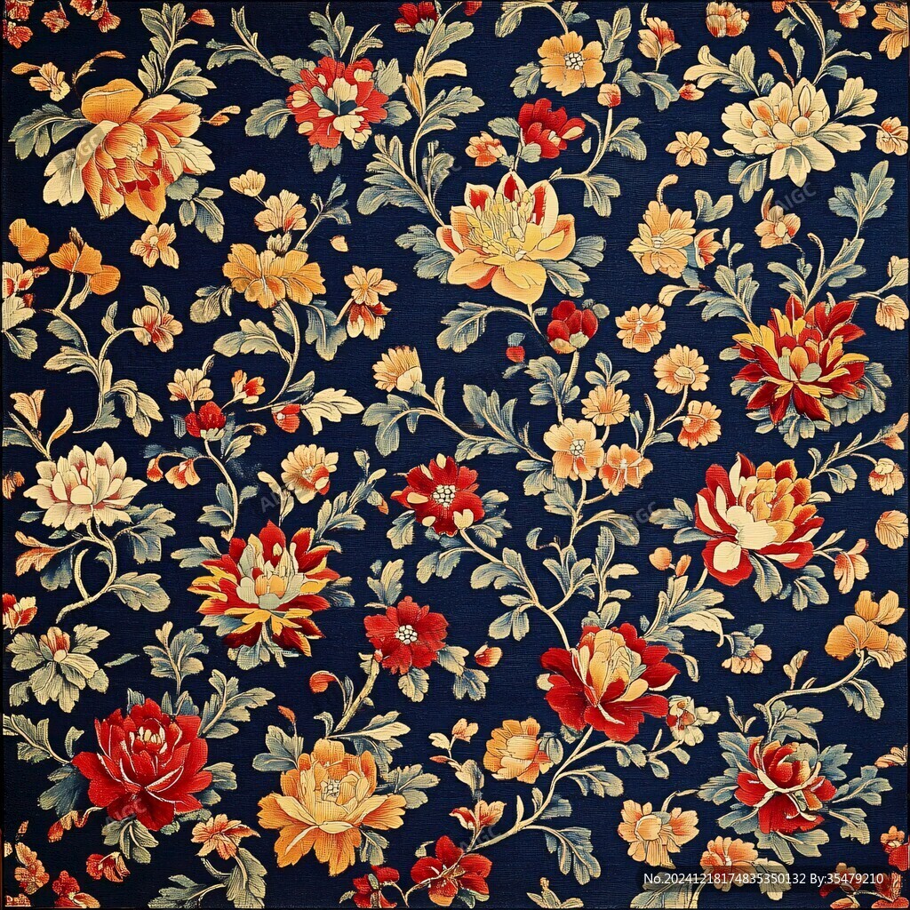 中式风格布料纹理花卉
