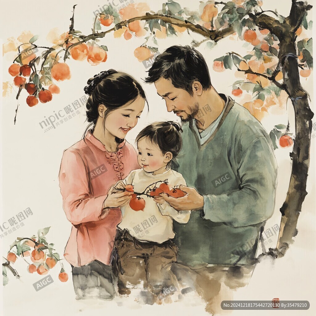 过年一家手绘