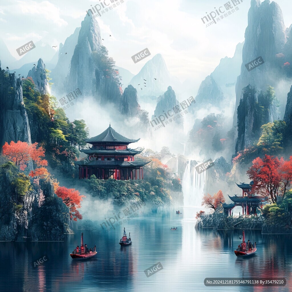 山水楼阁雅致意境风