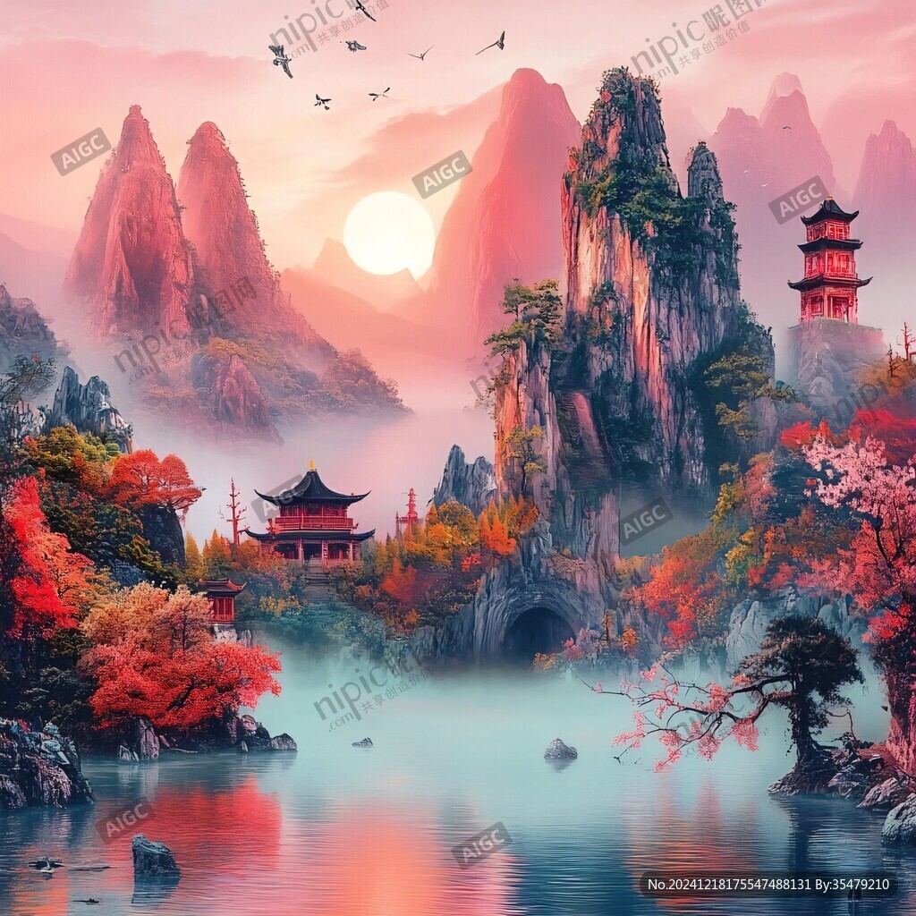 山水楼阁雅致意境风