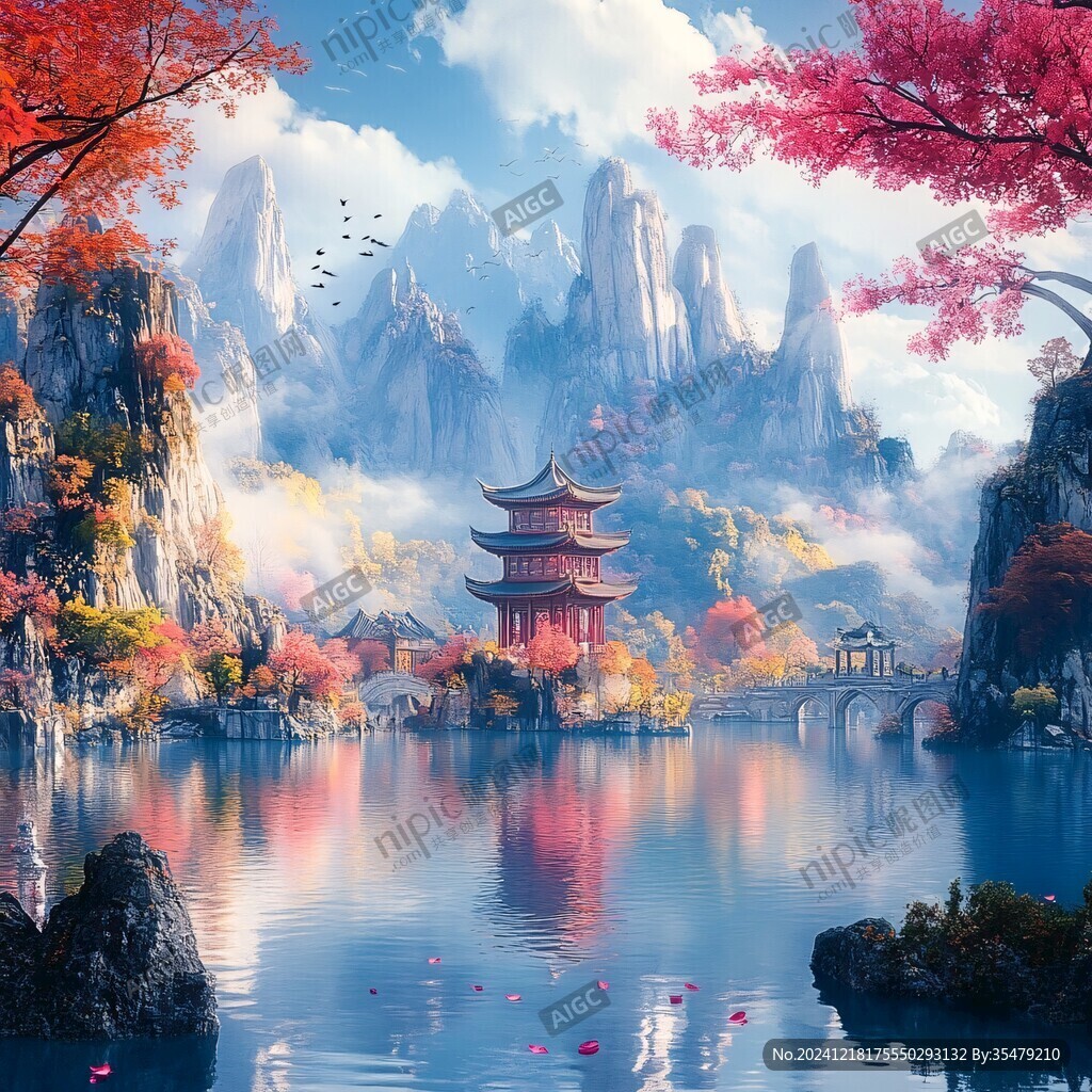山水楼阁雅致意境风