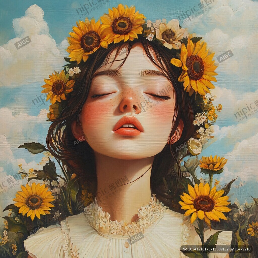 向日葵花丛中的少女