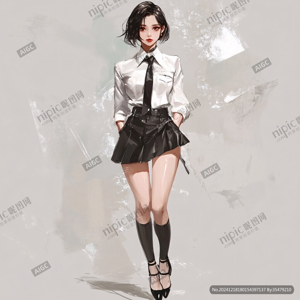 校服美女插画