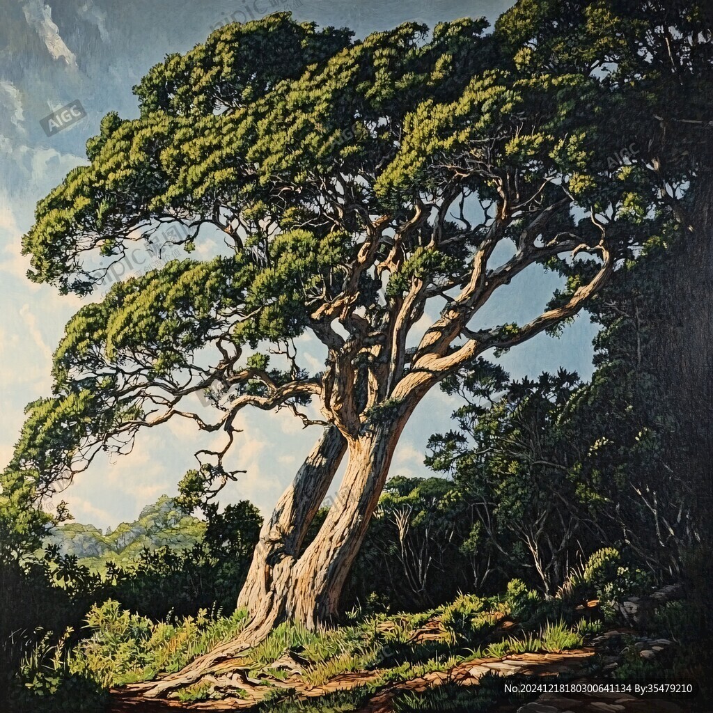 油画迎客松