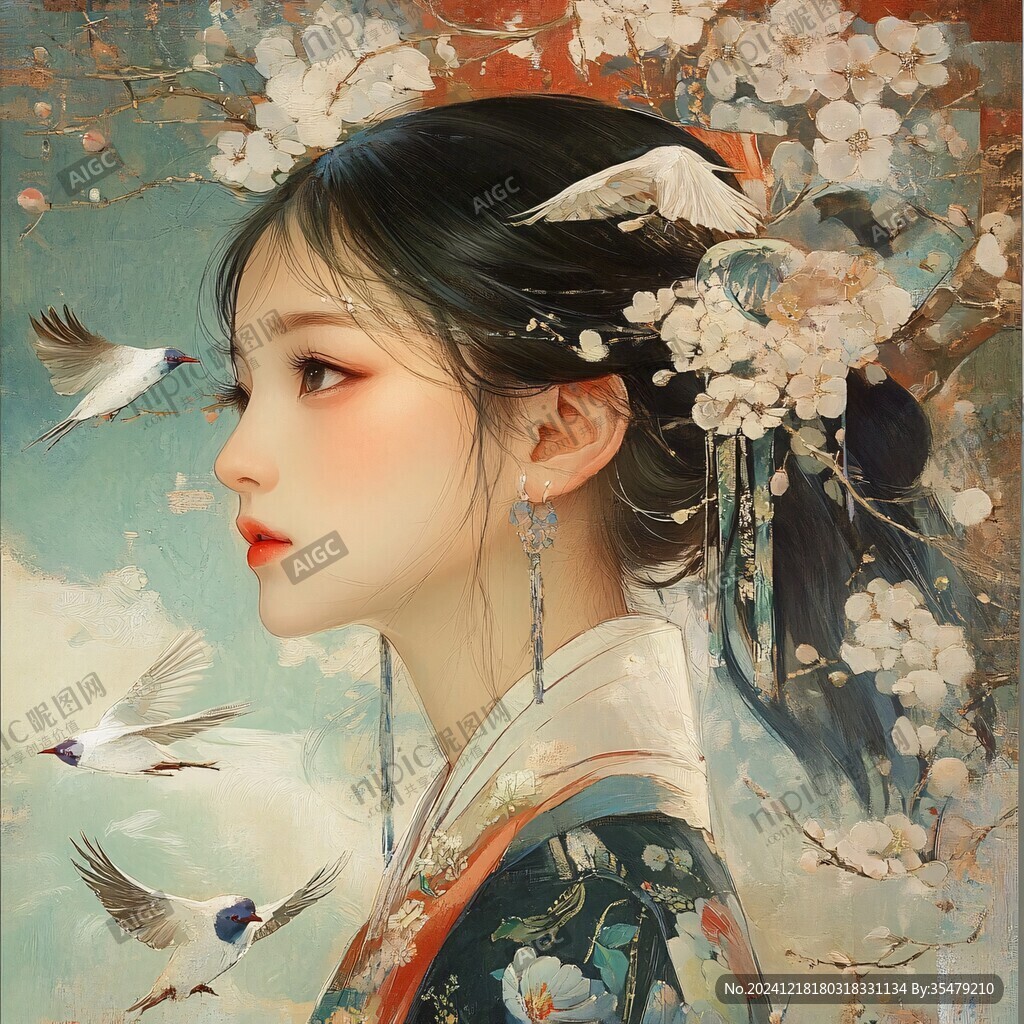 古风美女头像插画封面