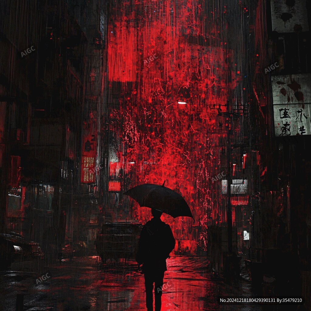 夜晚雨中行走的人