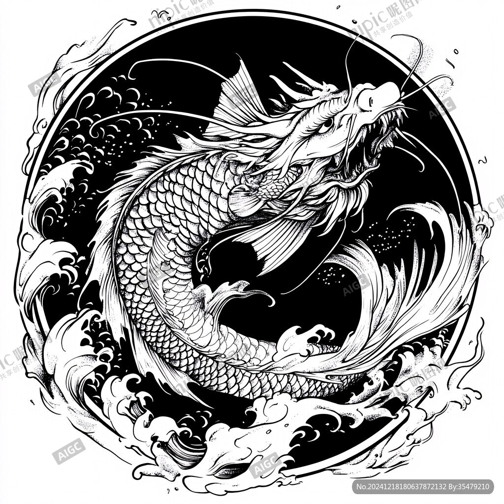 线描锦鲤线稿