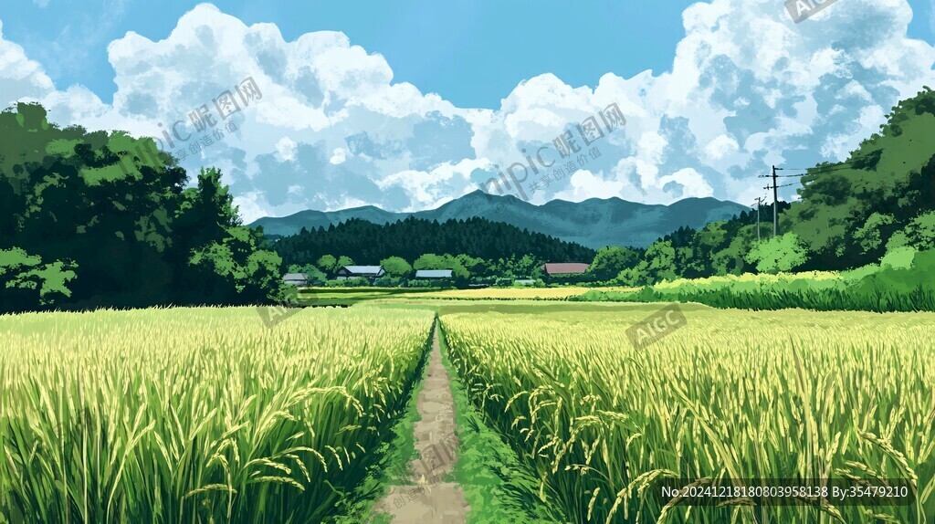 稻田风景插画